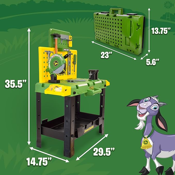 John Deere Kids Workbench, Power Tools Workshop, Build Your Own Toy Tool Box with 39 Realistic Toy Tools and Accessories, 5+
