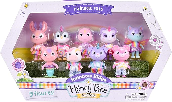 Sunny Days Entertainment Honey Bee Acres Rainbow Ridge Pals – 9 Miniature Flocked Dolls | Small Fantasy Collectible Figures | Pretend Play Toys for Kids