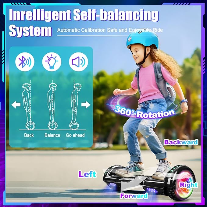 Self Balancing Scooters with Bluetooth & Corlorful LED Lights, Gifts for Kids & Adults & Girls & Boys, for All Ages