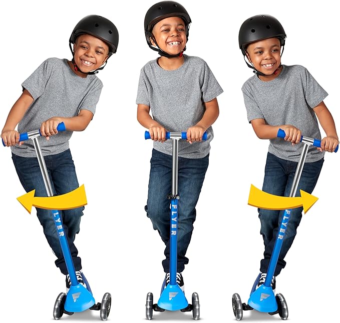 Kids Scooter, 3 Wheel Scooter, Flyer Glider Pro with Light Up Wheels, Blue, Radio Flyer Ride On Toys for Kids 5-12 Years Old, for Outdoor Riding