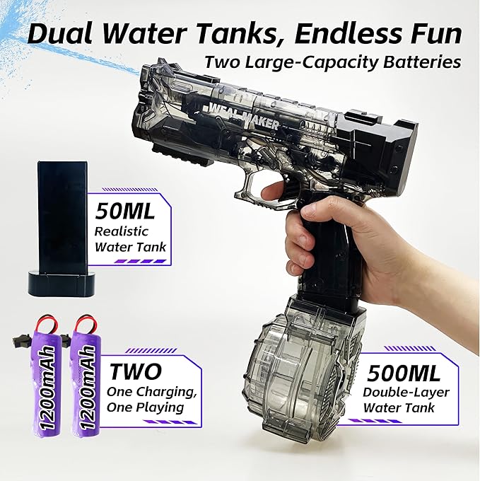 2025 Upgraded Electric Water Gun – Automatic Squirt Gun with 500CC Tank, 28FT Long Range, Dual Rechargeable Batteries, Waterproof Design, Ideal for Kids & Adults Summer Pool Fun