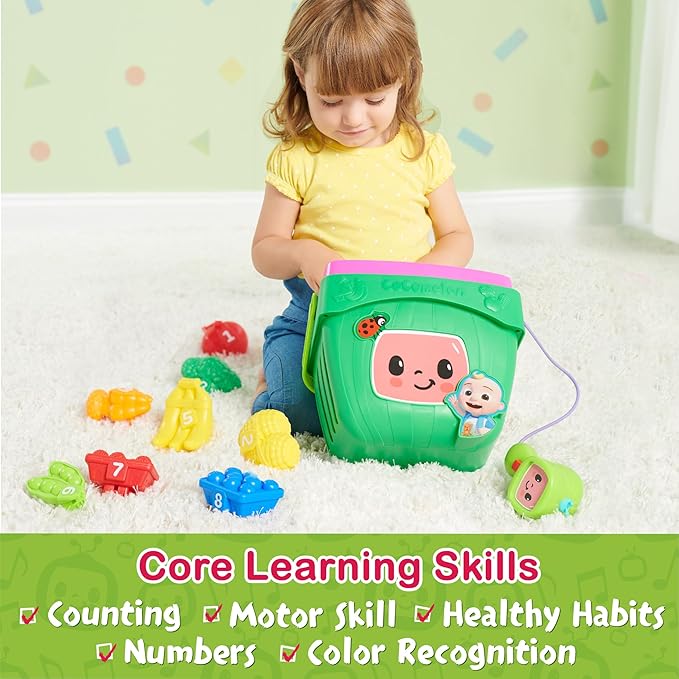 CoComelon Veggie Fun Learning Basket, Pretend Play Food, Preschool Learning and Education, 10-pieces, Music and Sounds, Officially Licensed Kids Toys for Ages 18 Month by Just Play