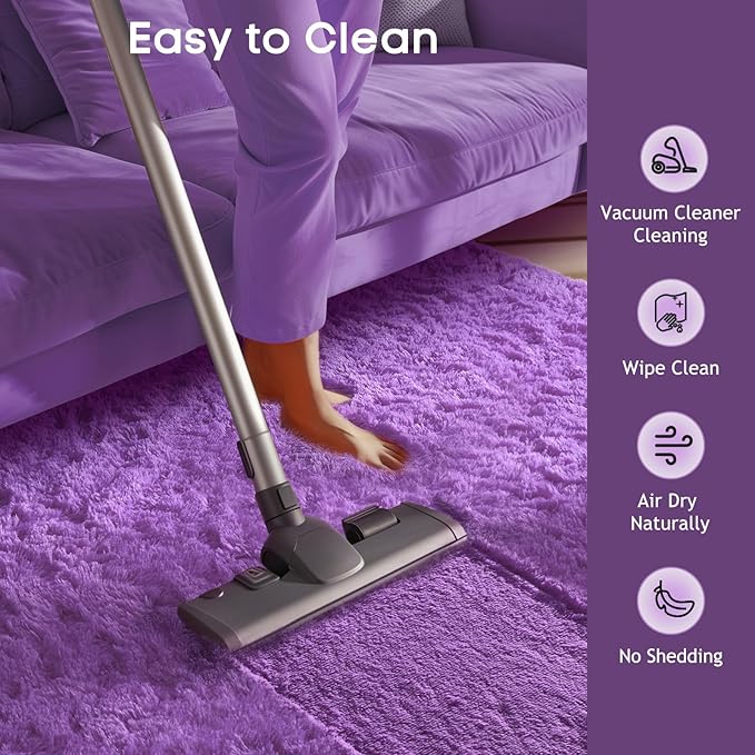 Ophanie Purple Rugs for Living Room Bedroom, 5x8 Fluffy Fuzzy Furry Carpet, Plush Soft Shaggy Bedside Indoor Floor Area Rug for Kids Girls Boys Baby Teen Dorm Nursery Home Decor Aesthetic