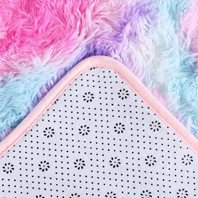AROGAN Soft Rainbow Area Rugs for Girls Room 2x6 Feet, Fluffy Girls Bedroom Rugs, Princess Rug, Cute Colorful Carpet for Kids Teens Nursery Toddler, Hot Pink