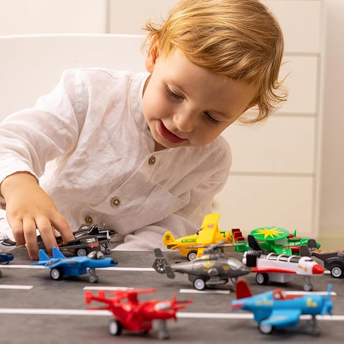 JOYIN 16 Pcs Pull Back Airplane Toys, Boys Plane Playset, Aircraft Incl Helicopter, Fighter, Bomber, Biplane Toy, Gifts for Toddler Kids 3+ Years Old, Kids Presents, Easter Basket Stuffers
