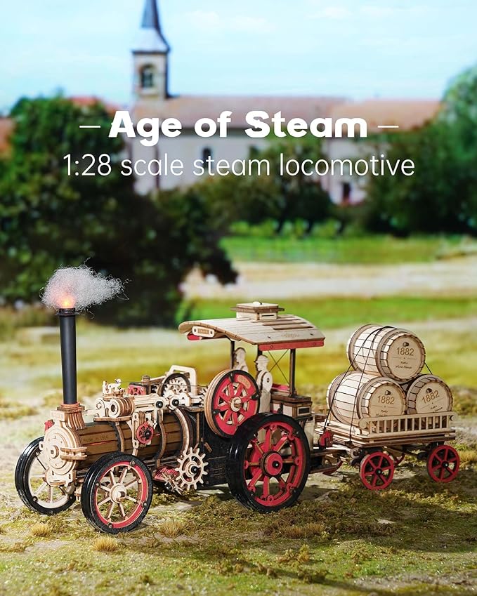 ROKR 3D Puzzle for Adults 469pcs Electric Vintage Car Steam Engine Model Kits, Mechanical Wooden Assembly Puzzles Vehicle DIY Hobbies Christmas Gifts for Men Women