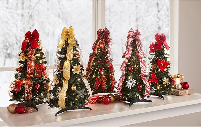 BrylaneHome Fully Decorated Pre-Lit 2' Pop-Up Tabletop Christmas Tree - Silver Gold