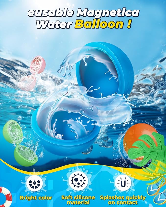 Multicolored Reusable Water Bomb Balloons,Pool Outdoors Summer Party Grasslands Toys Gifts,Automatic Water Filling Balloons for 3+ Years Old Boys Girls Adults(8Pack)