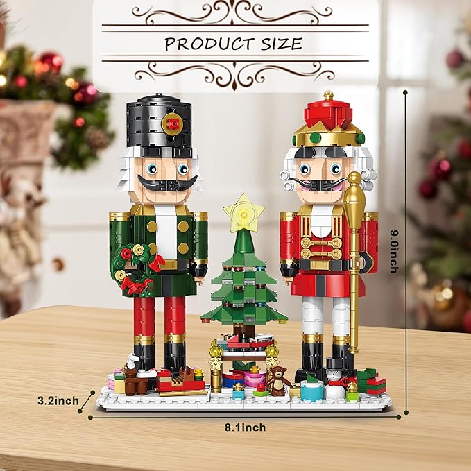 Christmas Nutcracker Building Set with Light - 2 Soldiers, Light-Up Christmas Tree, Wreath, Snowman, Sleigh & Train - Compatible with Lego, Xmas Gifts for Kids Adults (797PCS)