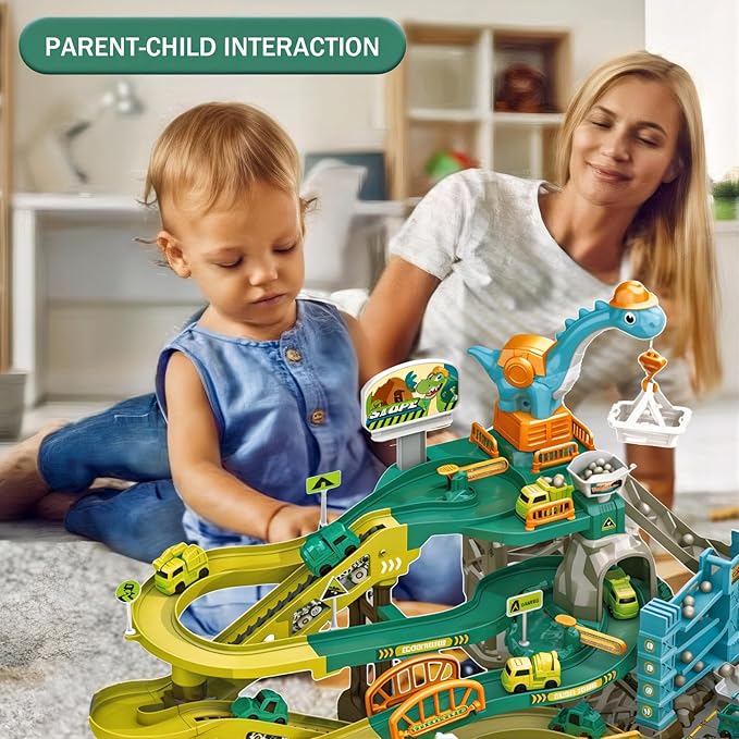 Construction Vehicle Toys Race Car Track for Kids Age 3-8 Train Set Best Birthday Gift with 4 Mini Engineering Cars