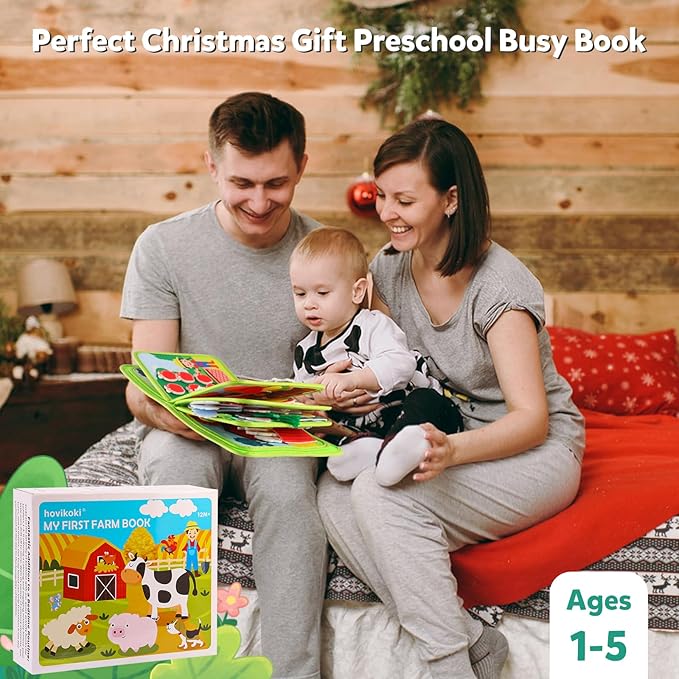 Busy Book for Toddlers 1-3 - Montessori Toys Busy Board for 1 Year Old Boy Girl Toys Educational Quiet Activity Books Learning Board Todder Airplane Travel Toy Birthday Gift - Farm Animals