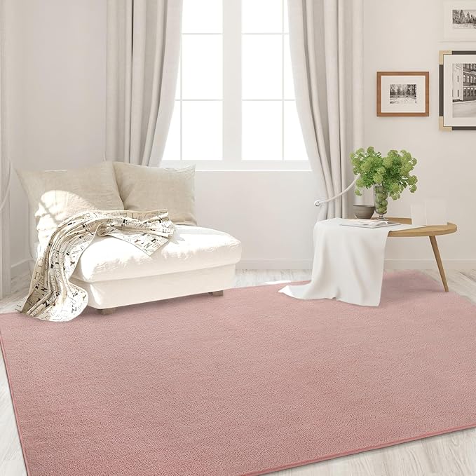 FlyDOIT Area Rugs for Bedroom Living Room, 4x6 Pink Super Soft Comfy Thickened Memory-Foam Indoor Carpets, Modern Aesthetic Minimalist Carpet for Boys Girls Adults Apartment Nursery Home Décor