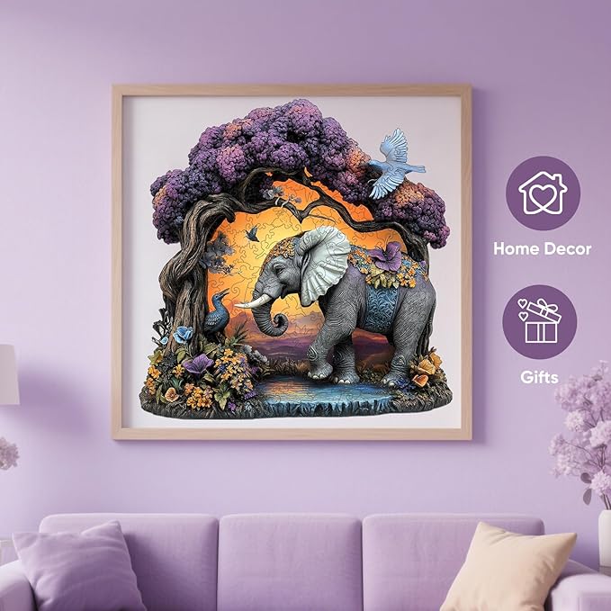 Wooden Puzzles for Adults, Elephant Jigsaw Puzzles 500 Pieces, Unique Shaped Puzzle for Adults and Kids, Christmas Birthday Gift Family Game 16.5 x 16.9 Inch