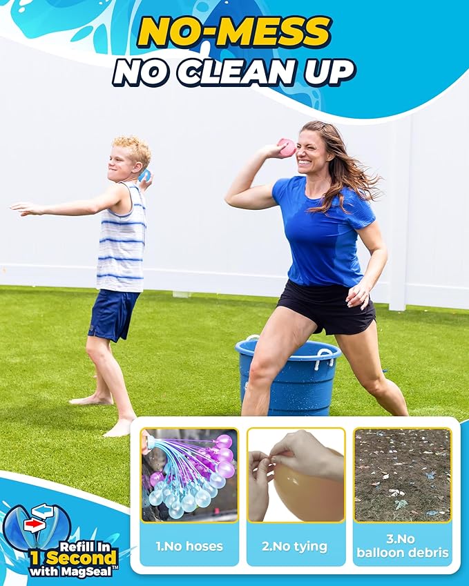 Upgraded Model SOPPYCID 12PCS Reusable Water Balloons - Quick Fill Water Balls Toys For Toddler Age 4-8 - Refillable Magnetic Self-Sealing Water Splash Bomb For Summer Party Pool Toys