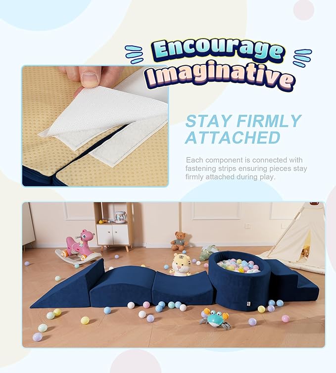 Foam Climbing Blocks with Ball Pit Designed for Toddlers Aged 1-3 -Great for Indoor Crawling, Inside Foam Playground Set for Little Ones to Active Playing -(Balls NOT Included) Navy