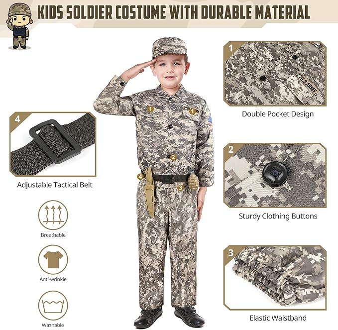 GIFTINBOX Kids Army Soldier Dress Up Costume Role Play Set, Deluxe Christmas Gift for Kids Boys Aged 3-12