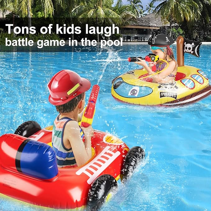 Inflatable Pool Floats Kids with Water Gun, Pirate Ship Pool Floats for Toddlers, Blow Up Pool Toys for Kids Ages 4-8, Summer Fun Boat Shaped Water Toys Swimming Floaties for Boys and Girls