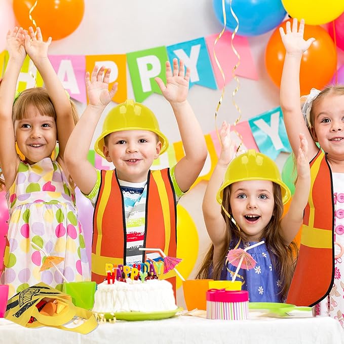 Geyoga 36 Pcs Kids Construction Worker Costume Construction Dress up Party Favors Vests Hats Bag for Birthday Age 3-8
