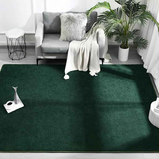FlyDOIT Area Rugs for Bedroom Living Room, 6x9 Dark Green Super Soft Comfy Thickened Memory-Foam Indoor Carpets, Modern Aesthetic Minimalist Carpet for Boys Girls Adults Apartment Nursery Home Décor