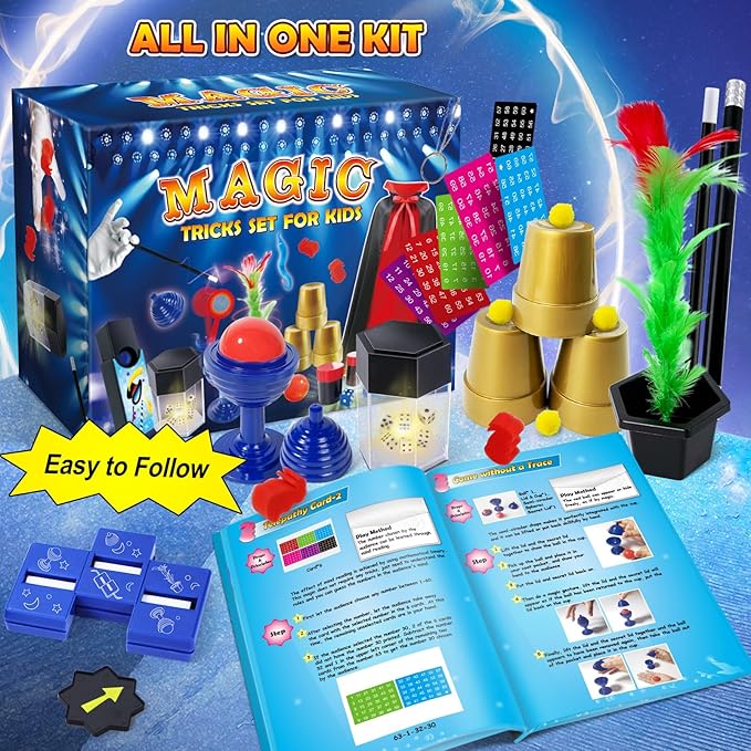 Magic Kit, Magic Set with Magician Costume for Kids Age 6-8, Magic Tricks for Kids Ages 6 7 8 9 10 11 12 Year Old