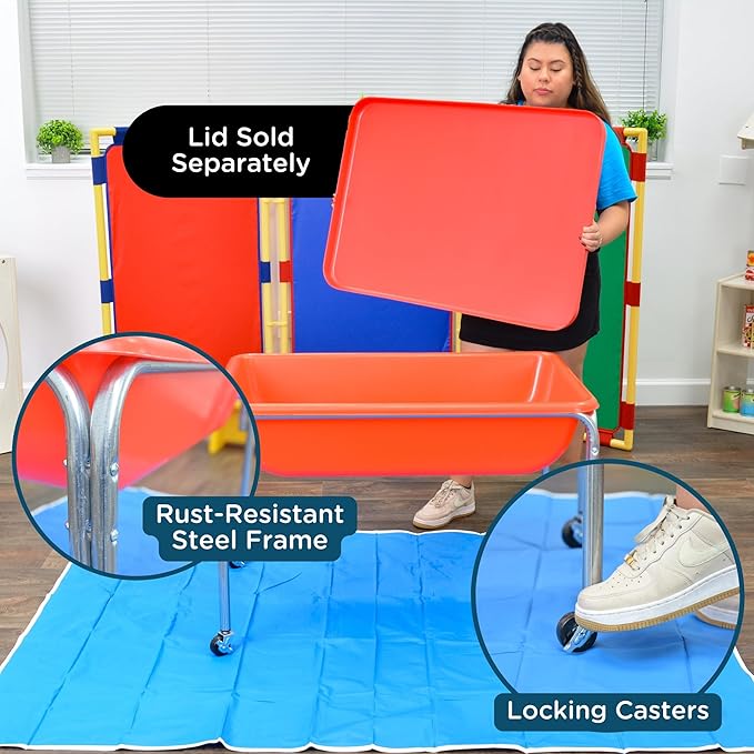 Children's Factory 24" Large Sensory Table, Portable Sandbox, Water Table for Kids, Red