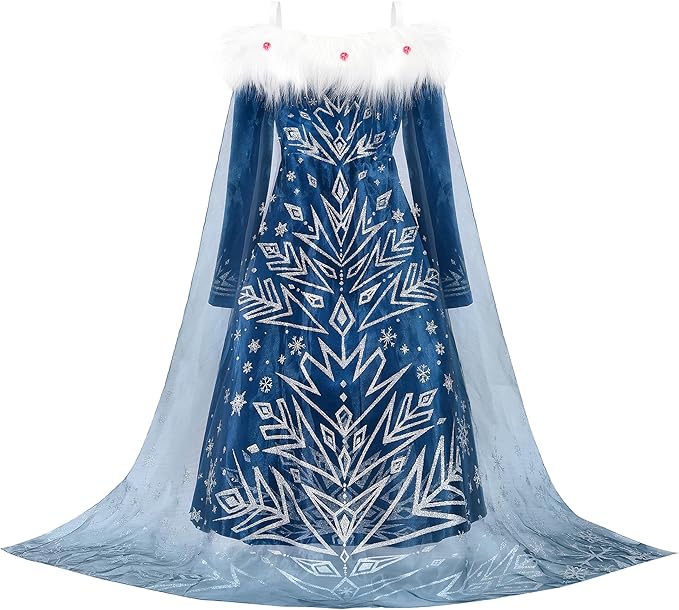 Princess Costume for Girls Halloween Dress Snow Cosplay Christmas Birthday Party Dress Up Outfit Blue
