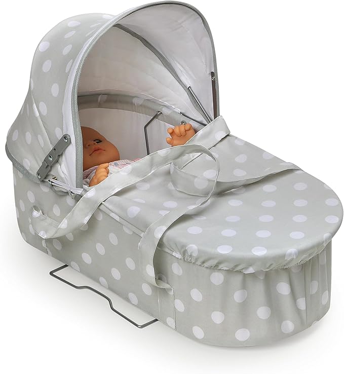 Badger Basket Just Like Mommy 3-in-1 Convertible Doll Pram, Carrier & Stroller - Gray/Polka Dots - Fits Dolls 18 to 22 Inches