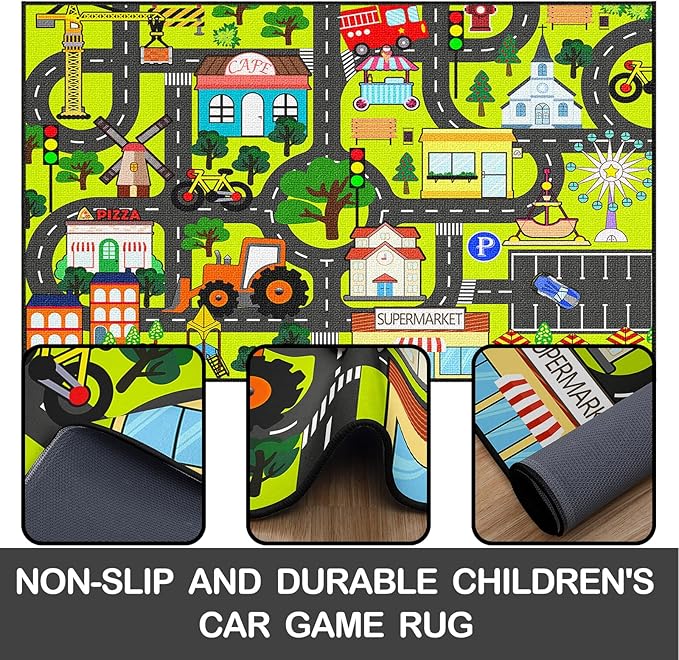 Kids Carpet Playmat Rug - Car Rugs for Kids 3x5 Feet, Educational Play Rug Town Traffic Road Map Rugs City Life Car Mat for Kids Bedroom Classroom Nursery Room
