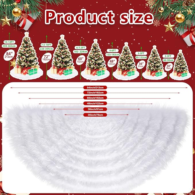 iMucci 48inch 2024 Update Wool Fur White Tree Skirt Small Christmas Tree Skirt Snowy White Plush Velvet Christmas Tree Skirt Holiday Party Decoration
