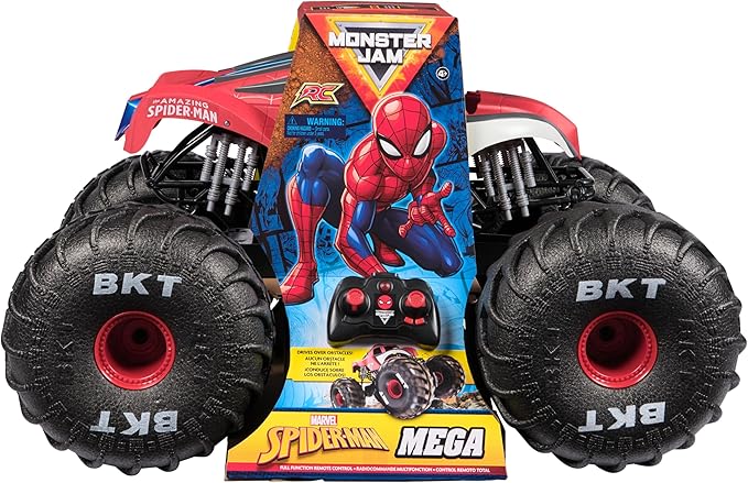 Monster Jam Marvel Mega Spider-Man RC Monster Truck, All-Terrain, Over 2 Feet Long, 1:6 Scale, Super Hero Kids Toys for Boys and Girls Ages 4 and Up