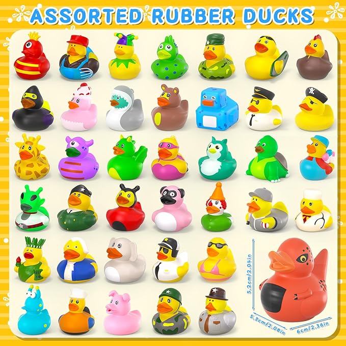 AOT 300 Pcs Multicolor Rubber Ducks, Jeep Ducks for Ducking, Mini Rubber Duckies for Toddler Kids Bath Toys, Pool Toys, Duck Gifts for Birthday Parties