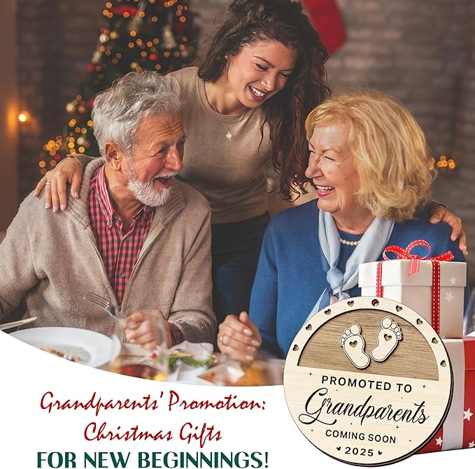 OASSIE Pregnancy Announcement for Grandparents, Christmas Ornaments 2025 - First Time Grandparents Gifts for Men, Women, New Grandma, Grandpa - Christmas Tree Decoration Wooden Ornaments