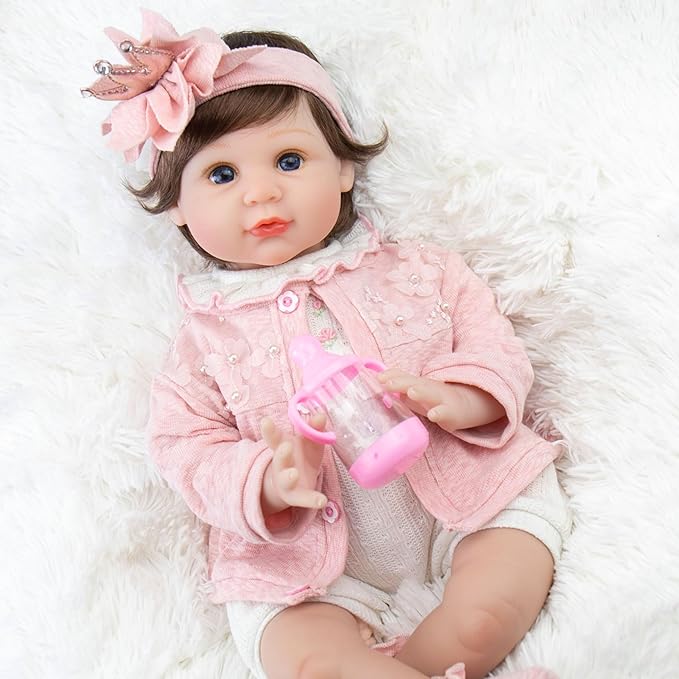 Reborn Baby Doll - 22-Inch Lifelike Baby Doll Soft Cloth Body Newborn Baby Dolls with Clothes and Toy Accessories Christmas Birthday Gift for Kids Age 3+