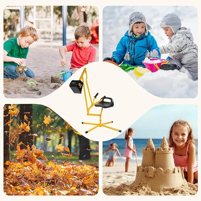 Sand Digger Excavator Toys for Kids Outdoor Sandbox Digger Crane with 360 Degree Rotatable Seat Excavator Ride On Toy Beach Toys Great for Sand Dirt and Snow Steel Outdoor Play Toys, Yellow
