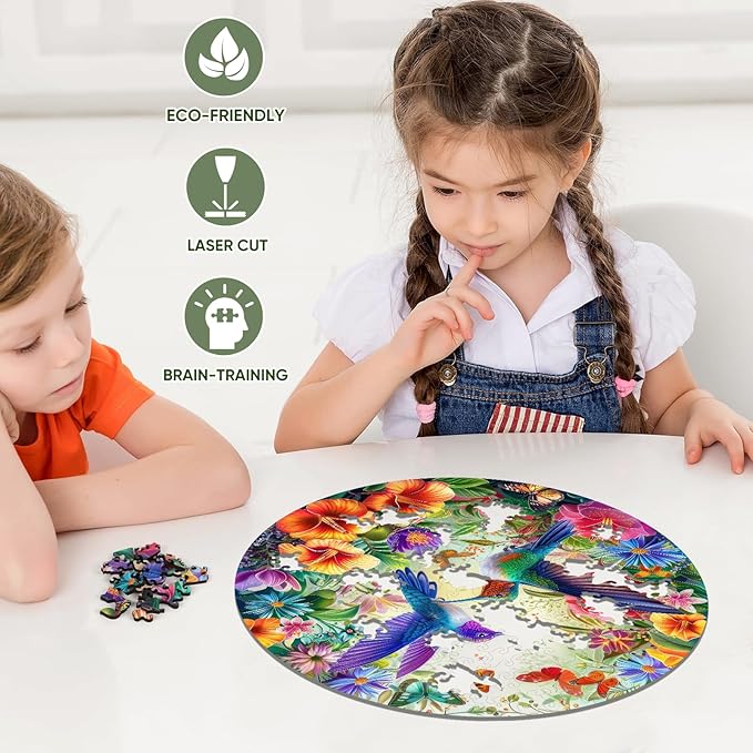 Colorful Hummingbird 200 Pieces Wooden Jigsaw Puzzles for Adults with Unique Shapes Fun Challenging Birds Puzzles for Kids and Couples on Birthday,Children's Day,Christmas11.2 x11.2