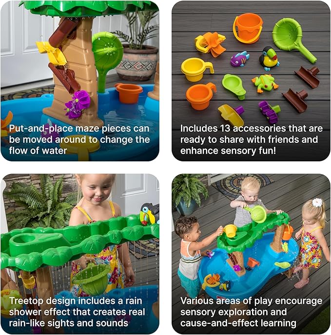 Step2 Tropical Rainforest Water Table, Kids Water and Sand Activity Sensory Playset, Summer Outdoor Toys, 13 Piece Water Toy Accessories, For Toddlers 1.5+ Years Old, Blue & Brown