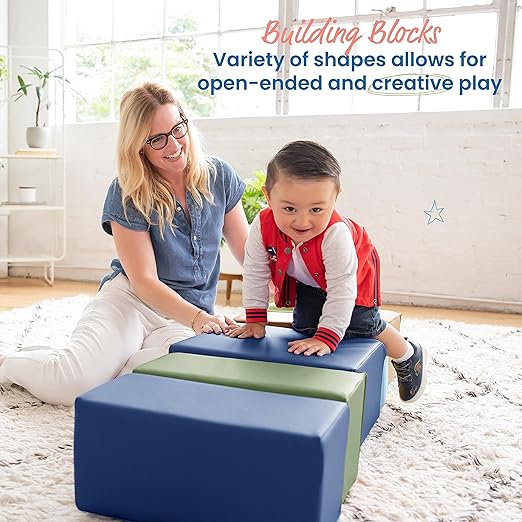 ECR4Kids SoftZone Big Foam Building Blocks, Soft Playset, Earthtone, 7-Piece