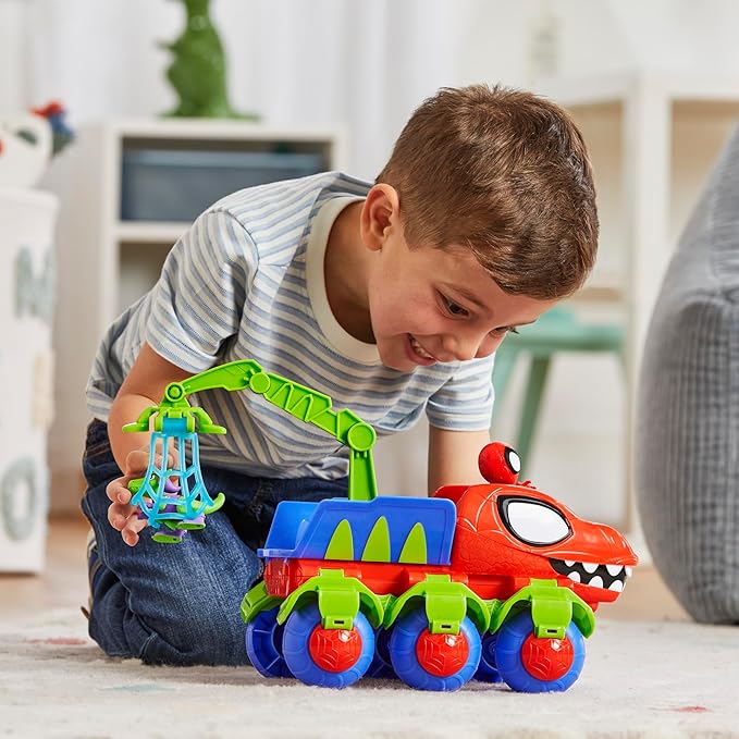 Spidey and his Amazing Friends Marvel Dino-Webs Crawler Toy Car Playset, Spider-Man & Goblin Raptor 4-Inch Action Figures, Kids Ages 3 & Up