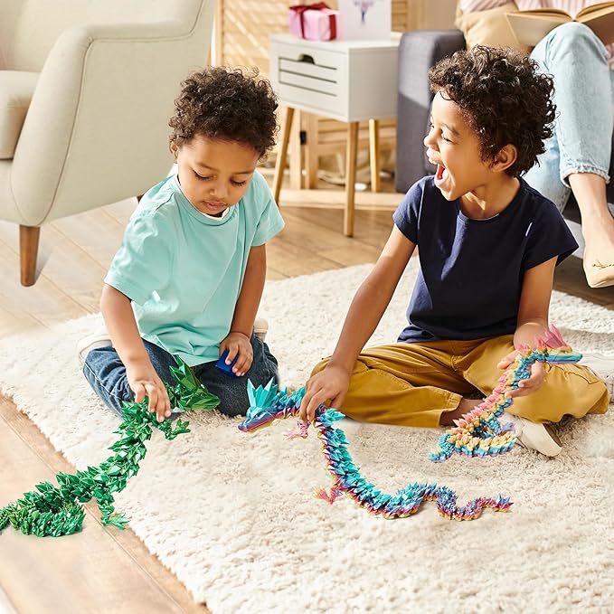 30'' 3D Printed Dragon - 3D Printed Toys, Articulated Crystal Dragon Large Rainbow Animal Fidget Toy, Decor Huge Dragons Collectible Figurines(Mixcolor3,30inch)