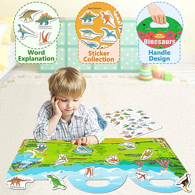 Reusable Sticker Books for Kids, 3 Sets Jelly Quiet Book, 126 Pcs Restickable Stickers for Kids, Preschool Learning Activities for Toddler Airplane Travel Essentials for Girls Boys 2-6 Year