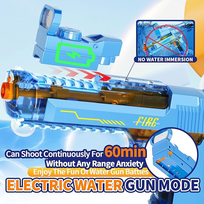Manual Automatic Integrated Electric Water Guns with 520 Ammos - 36FT Transparent Automatic Squirt Guns Powerful Water Guns Strongest Water Blaster Summer Pool Toys for Kids & Adult