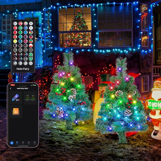 2 Pack of 28 INCH Pre-Lit Artificial Pathway Christmas Trees,Outdoor Christmas Tree for Porch,Yard,Driveway,Lighted Christmas Tree with Pine Cones,Red Berries and Red Ornaments Home Decoration