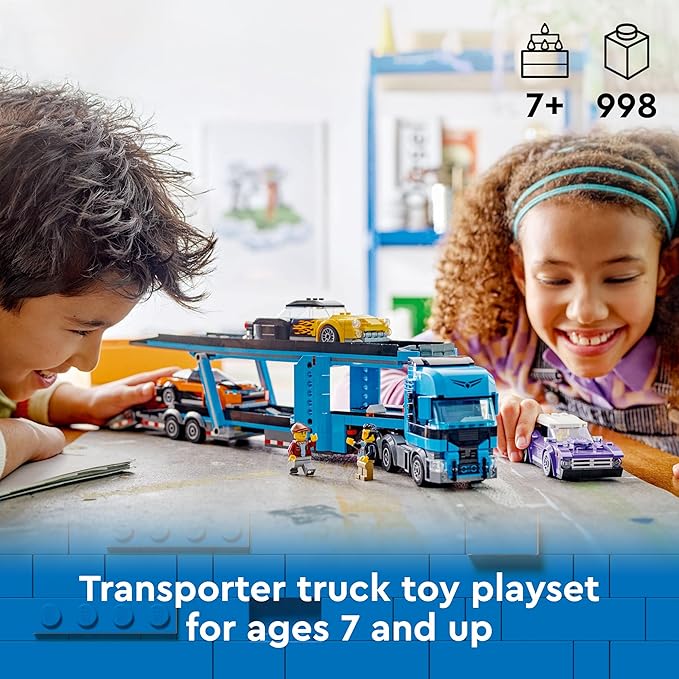 LEGO City Sports Car Transport Truck - Set of 4 Vehicles for Children from 7 Years - Party or Birthday Gift for Boys and Girls - 4 Minifigures for Role Play 60408