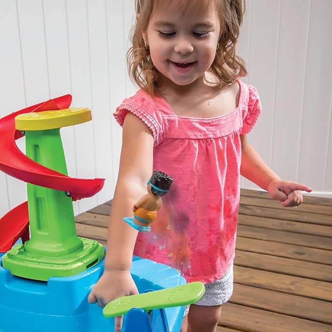Step2 Fiesta Cruise Sand & Water Table with Umbrella, Kids Activity Sensory Playset, Summer Outdoor Toys, 10 Piece Water Toy Accessories, for Toddlers 2+ Years Old