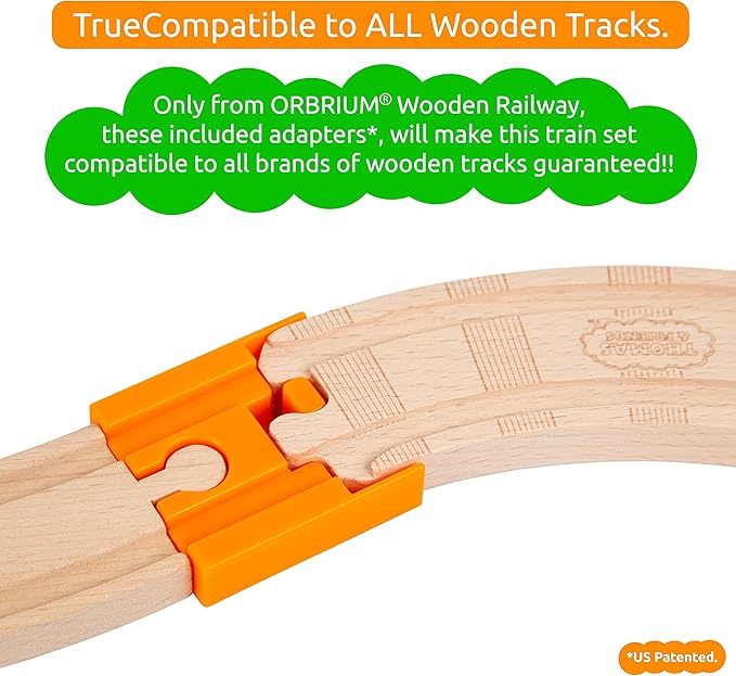 52 Pcs Deluxe Wooden Train Set with Wooden Storage Box Tunnel Compatible with Thomas, Brio, Melissa