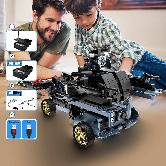 STEM Building Toys for Kids, Educational Building Blocks, Remote & APP Controlled 2in1 RC Car/Construction Robot STEM Kit, Science Learning Car Building Sets for Boys Girls 8-16 Old (Dark Blue)