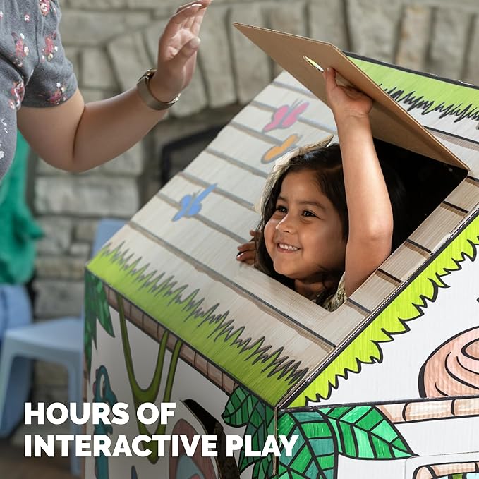 Bankers Box at Play Color in Dinosaur Playhouse, Cardboard Playhouse and Life Size Craft Activity for Kids and Families