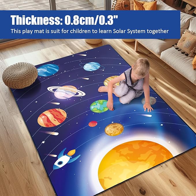 Space Rug for Kids Room Solar System Area Rugs for Boys Bedroom Kids Rugs for Playroom Space Planet Theme Play Mat for Kids Living Room Dining Room Classroom Decor 84x120 inch