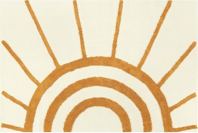 OJIA Boho Area Rug 4'x6', Tufted Living Room Rug Cotton Woven Machine Washable Rugs Beige Bedroom Rug, Farmhouse Tribal Floor Carpet Accent Rugs for Nursery Room/Dining Room