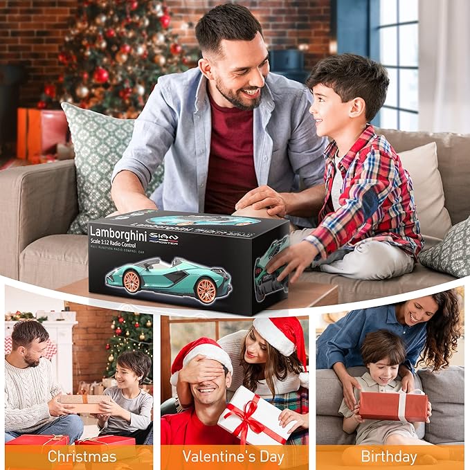 MIEBELY Lamborghini Remote Control Car, 1:12 Scale Lambo Toy Car 7.4V 900mAh Officially Licensed 12Km/h Fast Rc Cars with Led Light 2.4Ghz Model Car for Adults Boys Girls Birthday Ideas Gift - Blue